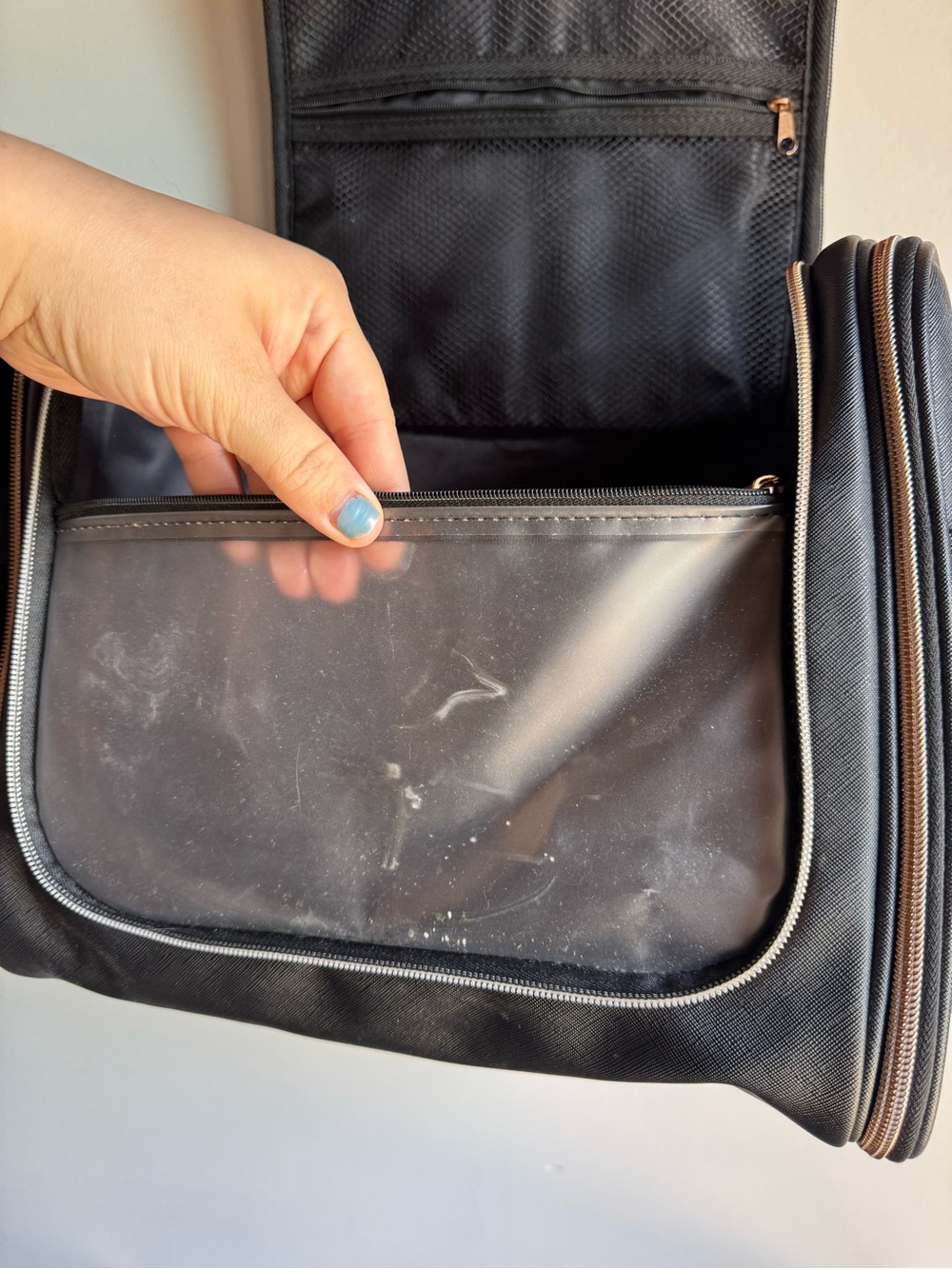 Black Travel Toiletry Bag with Rose Gold Accents - Picture 5 of 11